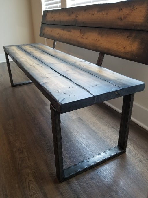 Clearance Sale! Dungeon Bench with Back Reclaimed Distressed Solid Wood Industrial Comfortable Unique Design with Heavy Duty Steel Legs