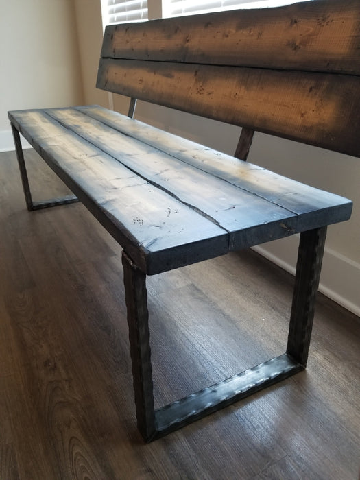 Clearance Sale! Dungeon Bench with Back Reclaimed Distressed Solid Wood Industrial Comfortable Unique Design with Heavy Duty Steel Legs