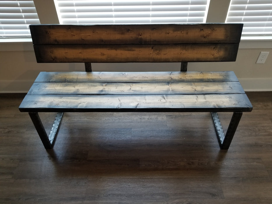 Clearance Sale! Dungeon Bench with Back Reclaimed Distressed Solid Wood Industrial Comfortable Unique Design with Heavy Duty Steel Legs