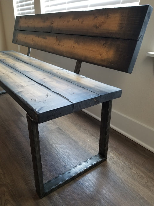 Clearance Sale! Dungeon Bench with Back Reclaimed Distressed Solid Wood Industrial Comfortable Unique Design with Heavy Duty Steel Legs