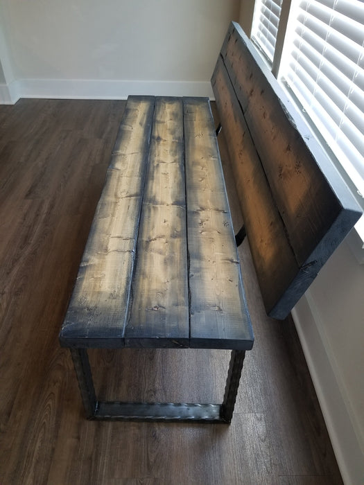 Clearance Sale! Dungeon Bench with Back Reclaimed Distressed Solid Wood Industrial Comfortable Unique Design with Heavy Duty Steel Legs