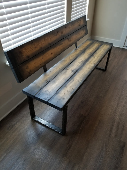 Clearance Sale! Dungeon Bench with Back Reclaimed Distressed Solid Wood Industrial Comfortable Unique Design with Heavy Duty Steel Legs