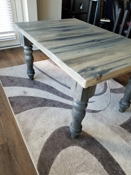 Clearance Sale! Farmhouse Dining Table Reclaimed Distressed Solid Wood with Chunky Wood Legs and Custom Stain