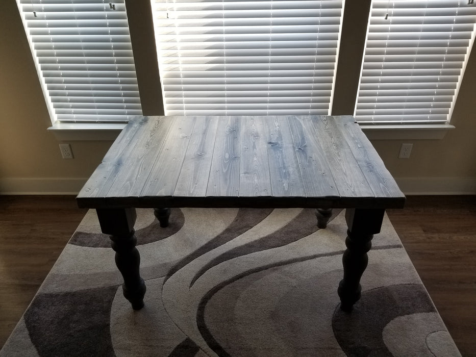 Clearance Sale! Farmhouse Dining Table Reclaimed Distressed Solid Wood with Chunky Wood Legs and Custom Stain