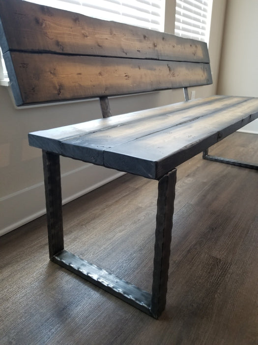 Clearance Sale! Dungeon Bench with Back Reclaimed Distressed Solid Wood Industrial Comfortable Unique Design with Heavy Duty Steel Legs