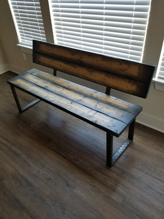 Clearance Sale! Dungeon Bench with Back Reclaimed Distressed Solid Wood Industrial Comfortable Unique Design with Heavy Duty Steel Legs