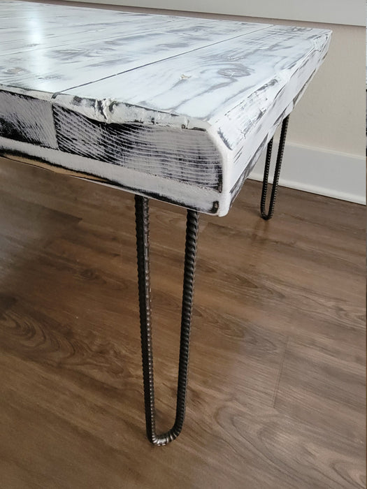 Clearance Sale! White Reclaimed Distressed Wooden Coffee Table with hairpin legs