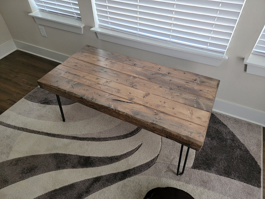 Clearance Sale! Custom Old Growth Style Coffee Table - 3 inch thick top Distressed with Hairpin legs
