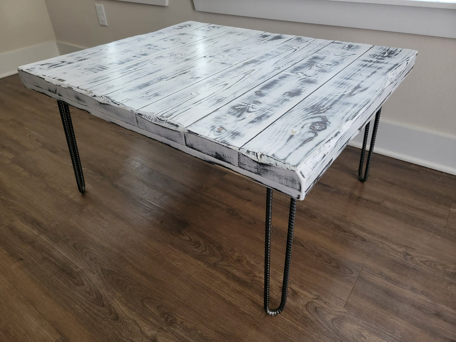 Clearance Sale! White Reclaimed Distressed Wooden Coffee Table with hairpin legs