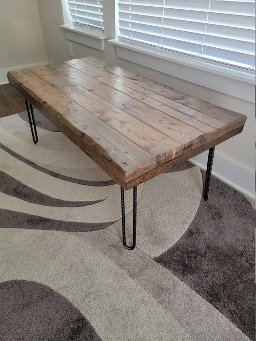 Clearance Sale! Custom Old Growth Style Coffee Table - 3 inch thick top Distressed with Hairpin legs