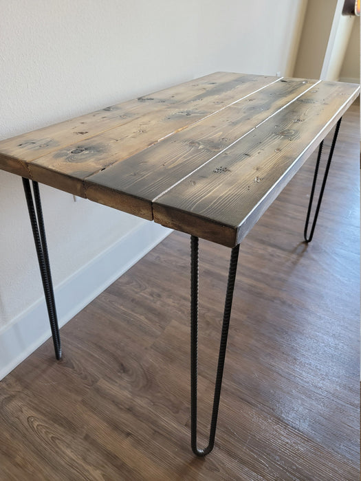 Clearance Sale! Killer Wood Desk Reclaimed Distressed Industrial Desk with Rebar Hairpin Legs