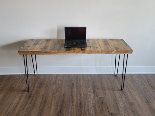 Clearance Sale! Chunky Wood Desk Reclaimed Distressed Desk with Rebar Hairpin legs