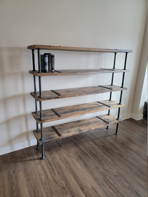 Clearance Sale! Industrial Bookcase made with Reclaimed Distressed Wood and Iron Pipes