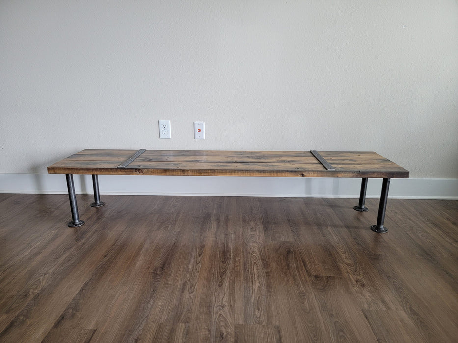 Clearance Sale! Reclaimed Distressed Custom Industrial Bench, Sofa Table. Hallway Table, wood, Iron Pipe legs, Lots of Character.