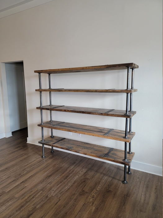 Clearance Sale! Industrial Bookcase made with Reclaimed Distressed Wood and Iron Pipes
