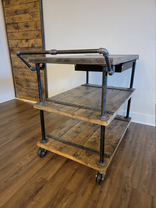 Clearance Sale! Industrial Kitchen Island with Casters, Drawer and Handle