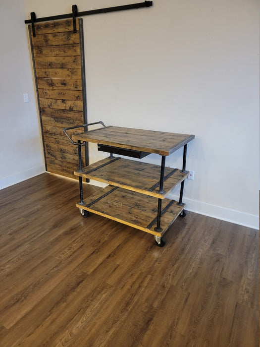 Clearance Sale! Industrial Kitchen Island with Casters, Drawer and Handle