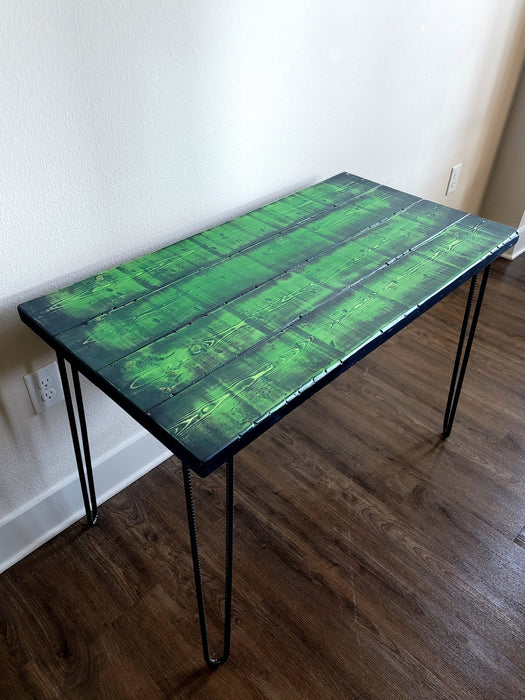 Sale! Alien Green Reclaimed Distressed Industrial Wood Desk with rebar hairpin legs