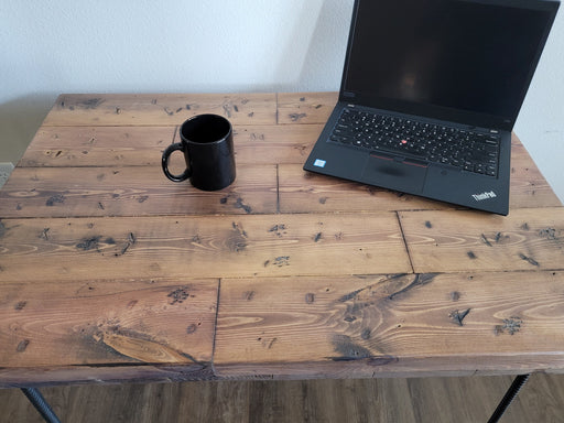 Sale! Chunky Log Reclaimed Distressed Industrial Wood Desk with rebar hairpin legs