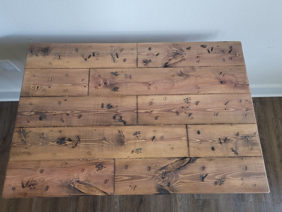 Sale! Chunky Log Reclaimed Distressed Industrial Wood Desk with rebar hairpin legs