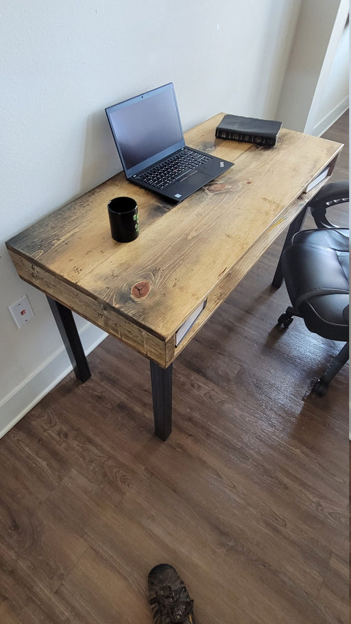 Clearance Sale! Industrial Desk, Reclaimed Distressed Wood with Straight Steel Legs