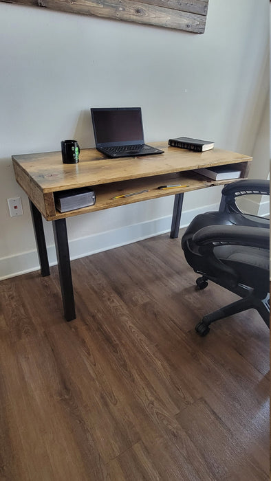 Clearance Sale! Industrial Desk, Reclaimed Distressed Wood with Straight Steel Legs