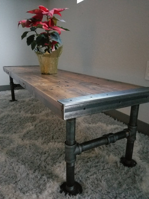 Reclaimed Distressed Custom Industrial Bench, Sofa Table. Hallway Table, wood, Iron Pipe legs, Lots of Character.