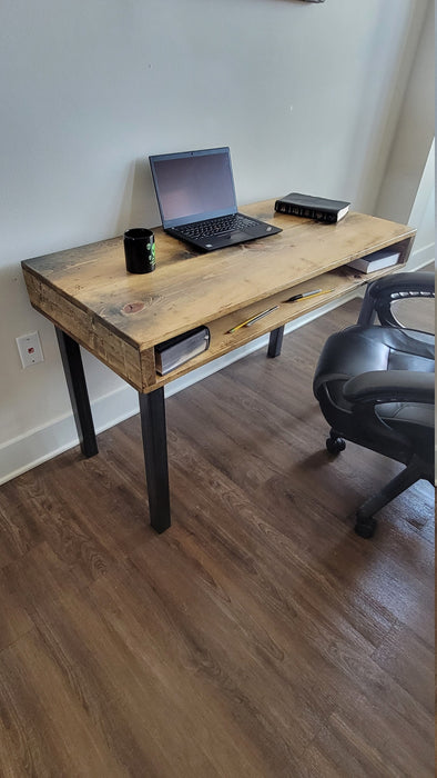 Clearance Sale! Industrial Desk, Reclaimed Distressed Wood with Straight Steel Legs