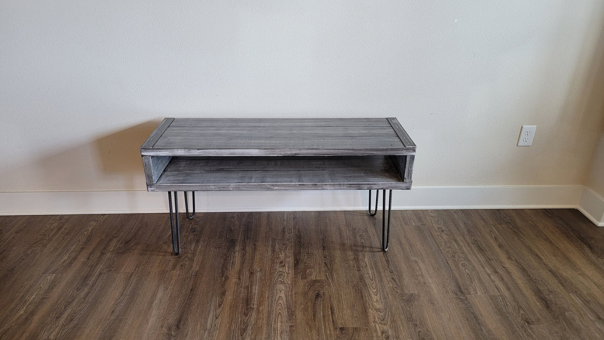 Clearance Sale! Ghost Side Table, TV Stand Reclaimed Distressed Wood with hairpin legs