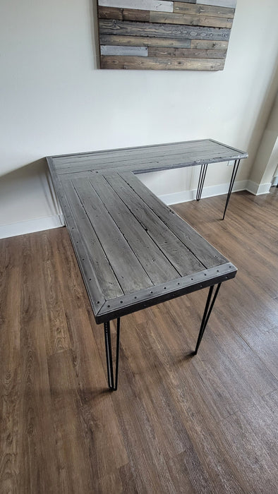 Clearance Sale! Ghost L-Shaped Desk Reclaimed Distressed Industrial Style with 2x2 legs free shipping
