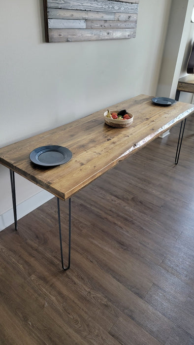 Custom Top Only Alive Edge Reclaimed Distressed Dining Table with Hairpin Legs with Live Edges