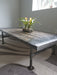 Gothic Tortured Reclaimed Distressed Custom Made Industrial Coffee Table, Wood, raw steel trim and pipe legs