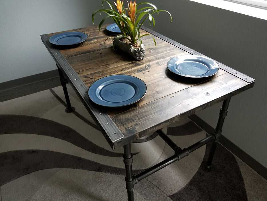 Reclaimed Distressed Industrial Dining Table with pipe legs