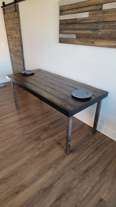 Tortured Old Growth Style Custom Dining Table / Desk Chunky Wood Reclaimed Distressed with Hammered Legs