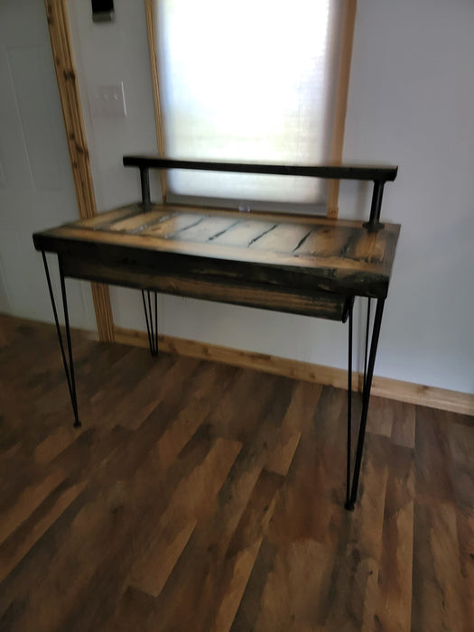 Desk Riser made with Heavy Duty Tortured Wood and Iron Pipes