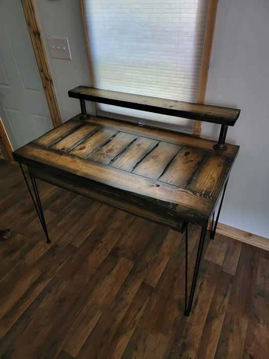 Desk Riser made with Heavy Duty Tortured Wood and Iron Pipes