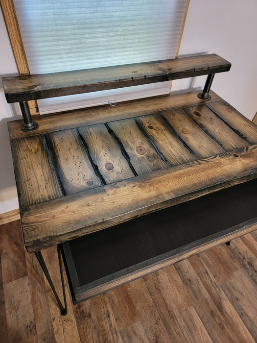Desk Riser made with Heavy Duty Tortured Wood and Iron Pipes