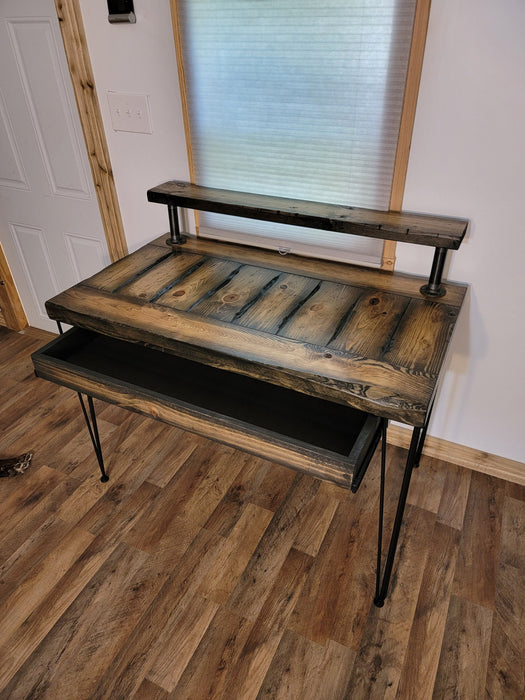 Desk Riser made with Heavy Duty Tortured Wood and Iron Pipes