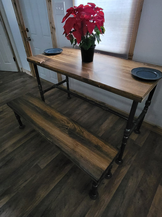 Rustic Industrial Dining Table with Heavy Duty Pipe Legs