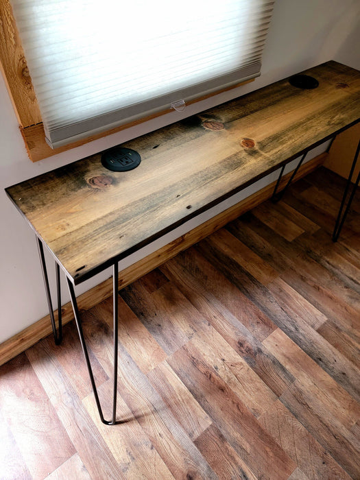 Reclaimed Distressed Simple Sofa or Hallway Table with Hairpin Legs