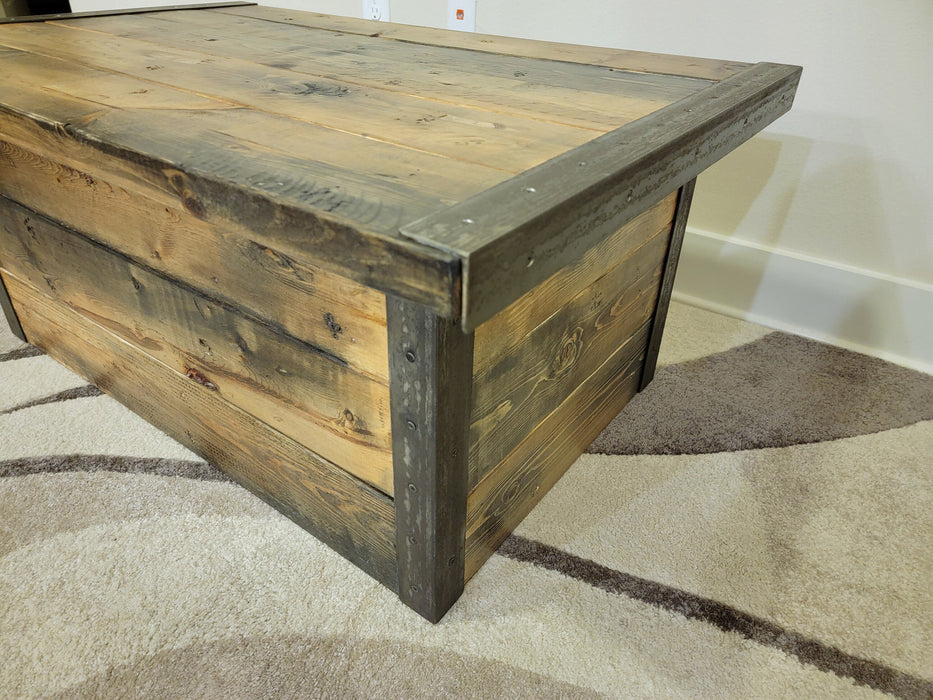 Clearance Sale! Solid Wood and Steel Coffee Table Trunk / Chest, Customizable.