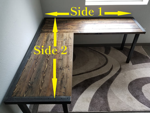 Any Size - 2.25" Custom L-Shaped Desk Reclaimed Distressed with Hairpin legs
